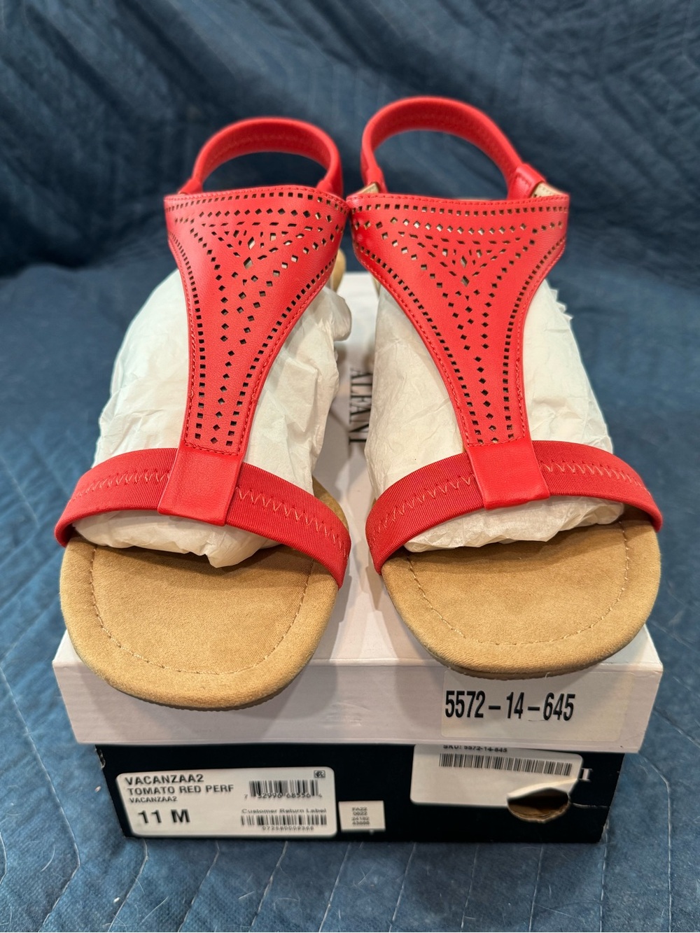 Alfani Tomato Red Perforated T-Strap Wedge Sandals